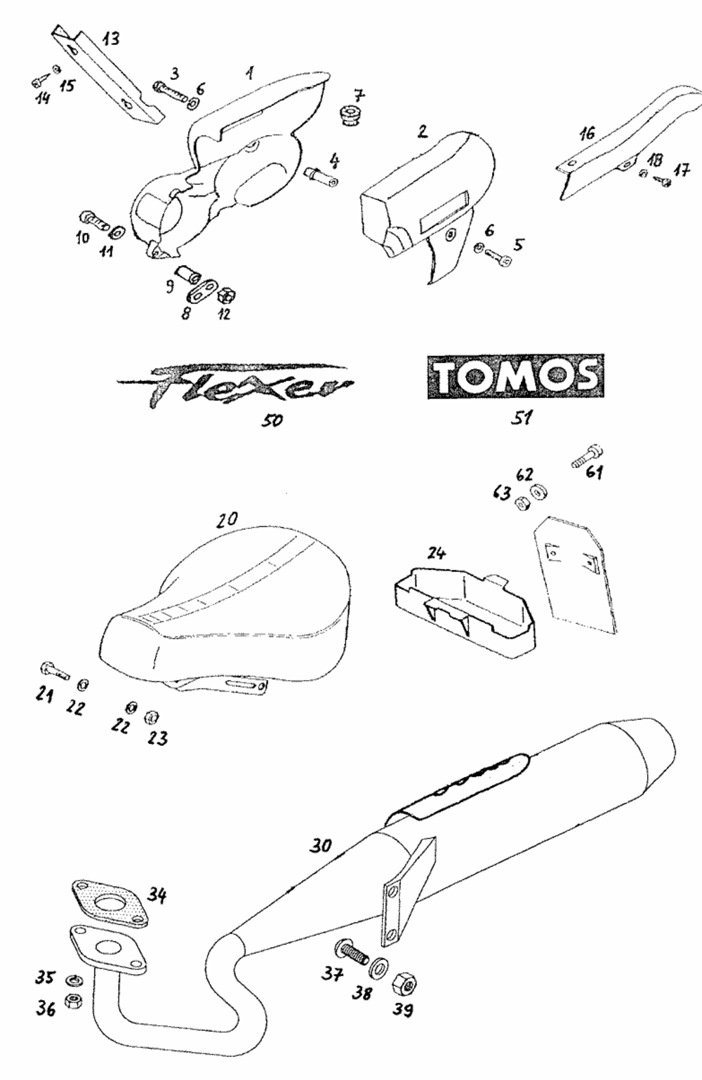 Auspuff, Verkleidungen & Sitz