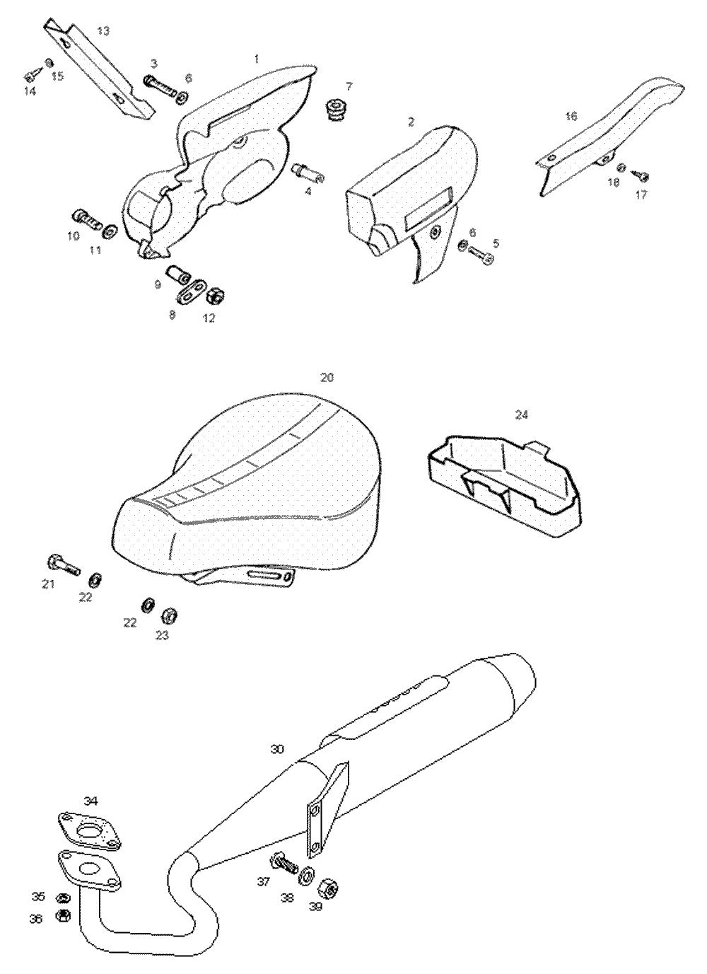 Auspuff, Verkleidungen & Sit