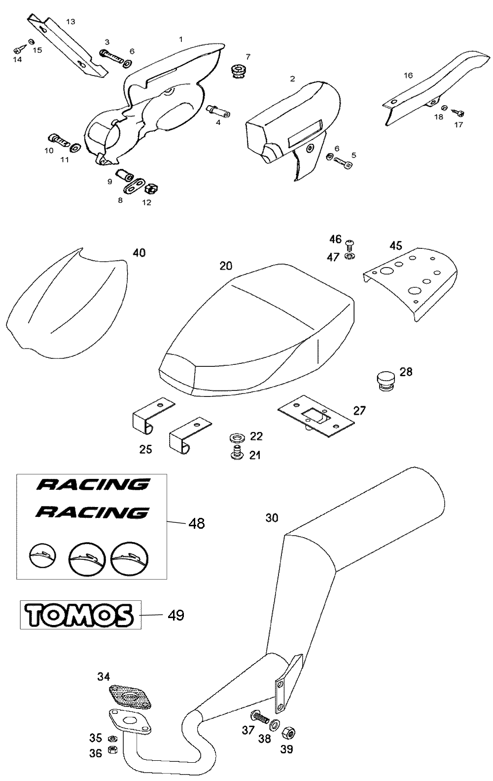 Auspuff, Verkleidungen & Sit