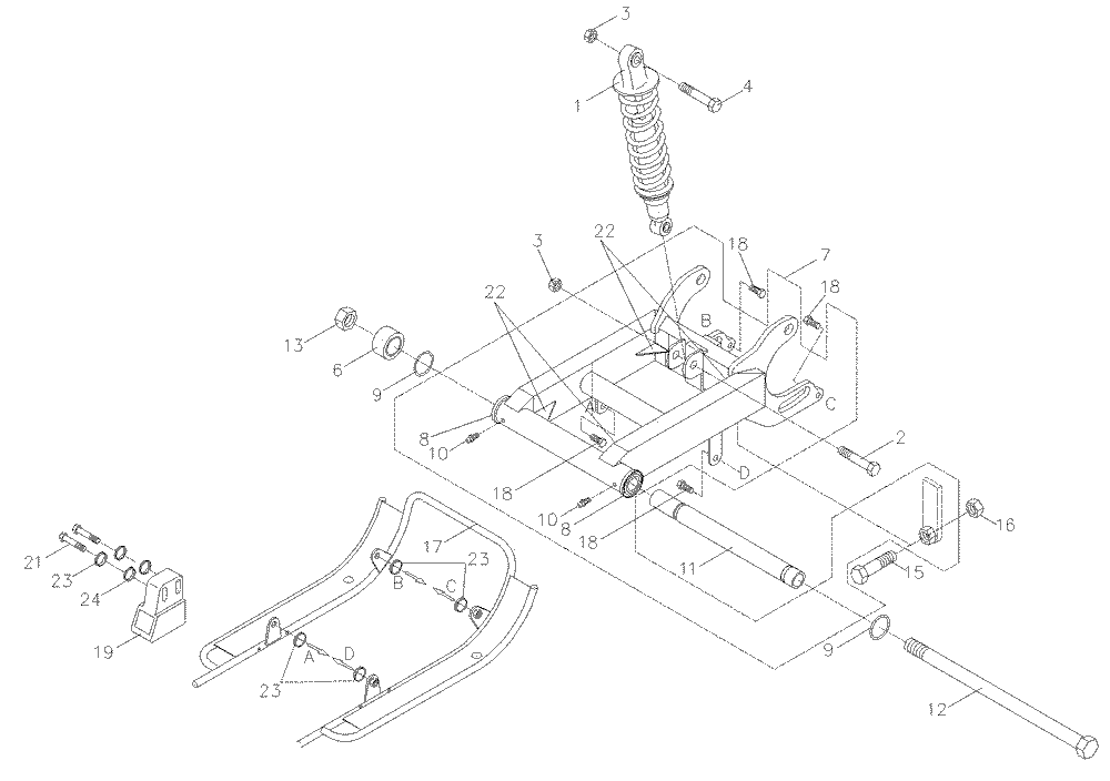 Schwinge und Federbein hinten